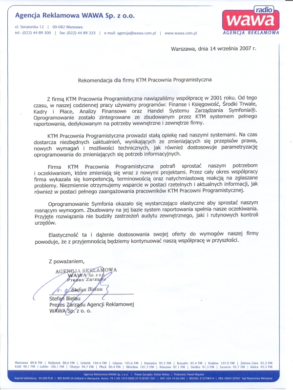 uzyskane referencje na nasze us�ugi do program�w Symfonia