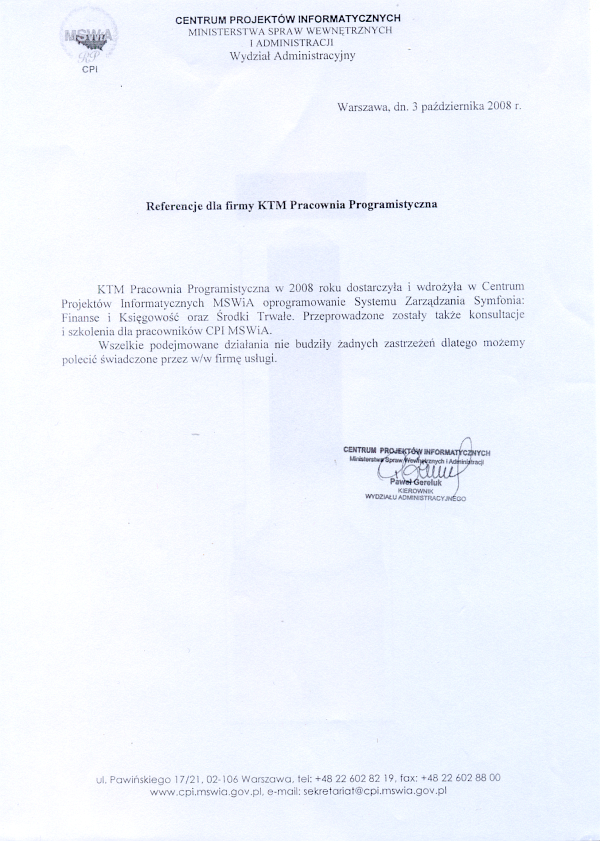 referencje wdro�enia oprogramowania Systemu Zarz�dzania Symfonia